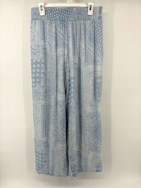 Light Blue Paisley Print Wide Leg Pants